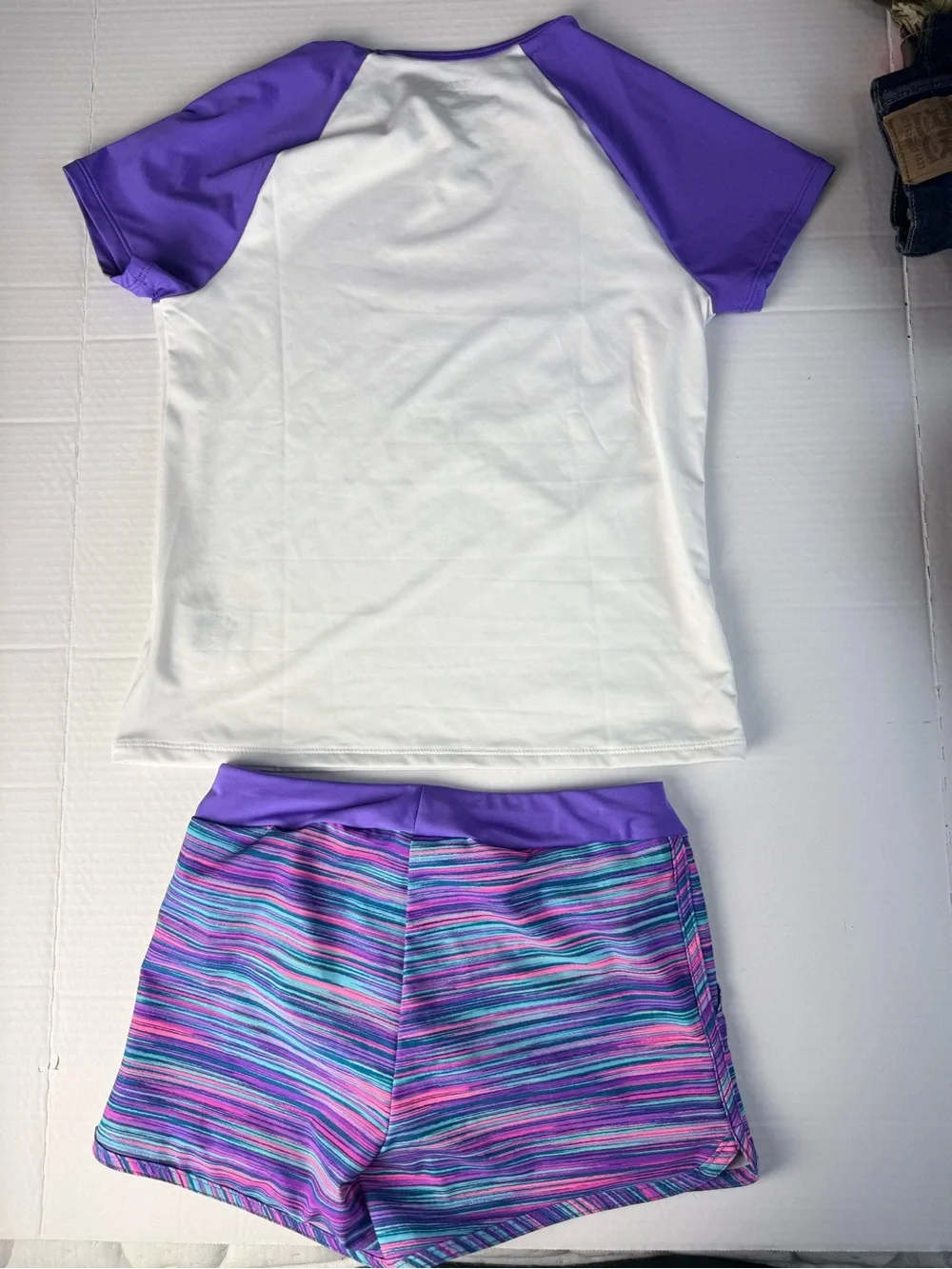 Lands' End White and Purple Girls' Rash Guard Swim Set